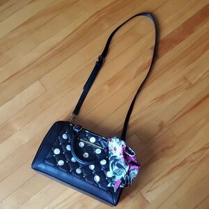 Betsey Johnson Polka dot crossbody bag. Floral scarf. Removable strap.